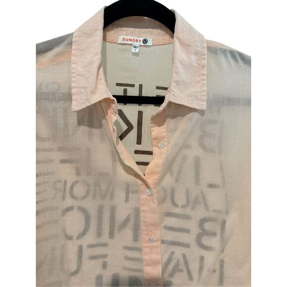 Sundry Women's Gauze Cotton Hi-low Oversized Button-up Graphic Shirt Peach Sz 1 - Picture 3 of 9